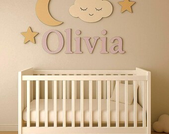 Personalized Name Sign Above Crib, Starry Night Nursery Wall Decor, 3D Wooden Baby Name Sign, Baby Shower Gift, Nursery Wall Art