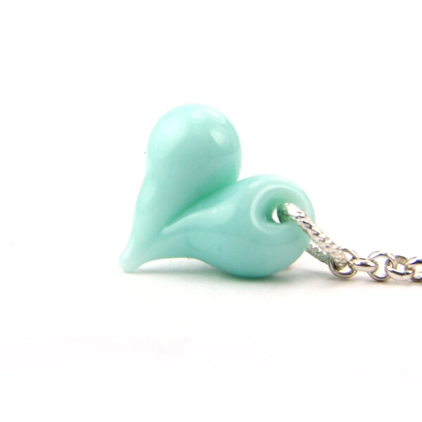 Mint Aqua Turquoise Pastel Heart Wedding Bridesmaid Lampwork Heart Necklace