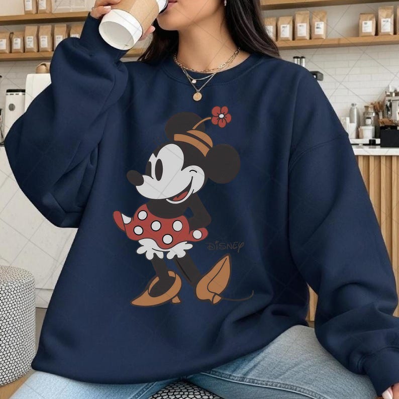 Söt Minnie Mouse klassisk skiss söt vintageporträtt PNG, Retro Disney-resa PNG, Vintage Minnie PNG, Disney-familjesemesterresa PNG bild 2
