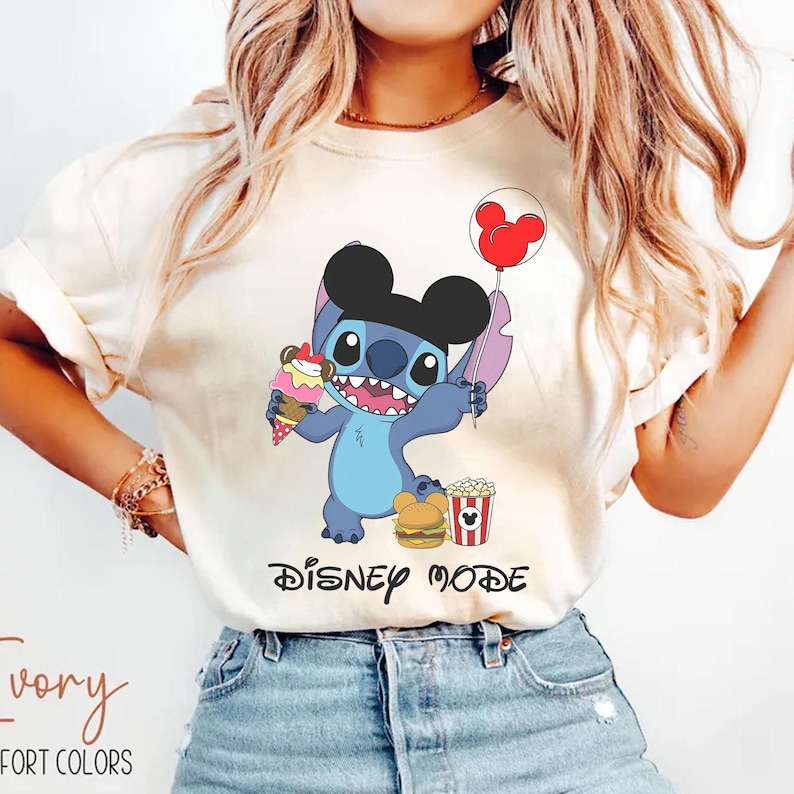 Funny Stitch with Mickey Balloon Disney Mode Shirt Design, Disney Lilo and Stitch Vacay Mode, Disneyland Trip Png, Disney Mode Vacation Png image 1