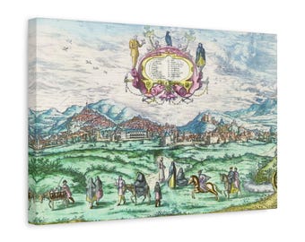 Lienzo mate con vista de la ciudad de Granada coloreado a mano