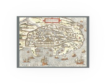 Impresión de mapa antiguo de Alejandría, Egipto / Vista aérea vintage