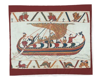 Tapiz de Bayeux: Funda nórdica con barco normando / Escena de invasión medieval