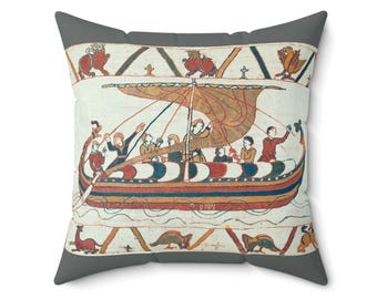 Tapiz de Bayeux, Batalla de Hastings, Cojín cuadrado de gamuza sintética / Invasión normanda medieval