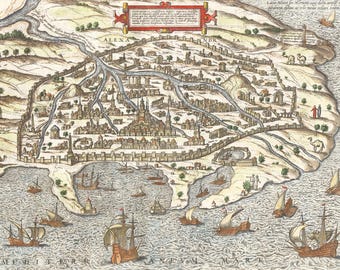 Vista antigua de la ciudad de Alejandría, Egipto, de Braun y Hogenberg