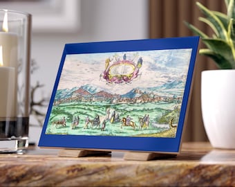 Azulejo fotográfico de cerámica con vista de la ciudad de Granada coloreado a mano / Ilustración de un paisaje urbano español antiguo