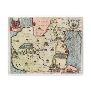 Mapa de Galilea y las Doce Tribus de Israel - Lienzo bíblico del siglo XVII