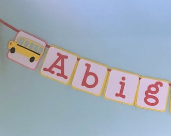 Bus Birthday Banner, Pink and Yellow, Girl Bus Banner