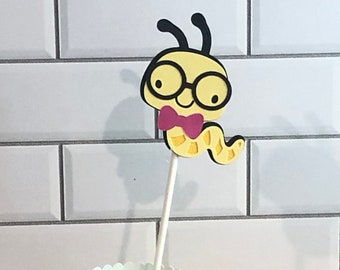 Bookworm, Book worm, Nerdy, Books, Yellow Cupcake Topper