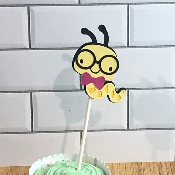 Bookworm, Book worm, Nerdy, Books, Yellow Cupcake Topper