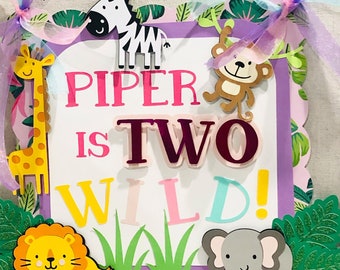 TWO Wild Jungle Safari Animal Birthday Door Sign Door Hanger