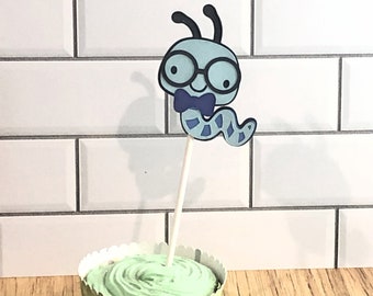 Bookworm, Book Worm, Nerdy Blue Cupcake Topper