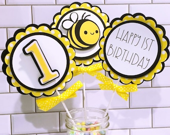 Bee, Bee Party, 1st Birthday, Centerpiece Picks