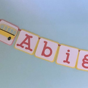 Bus Birthday Banner, Pink and Yellow, Girl Bus Banner