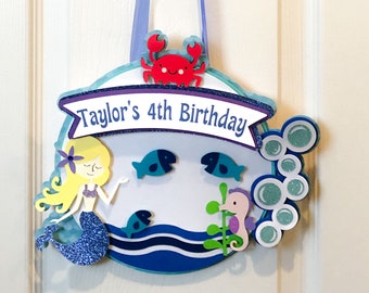 Mermaid Under the Sea Personalized Door Hanger Sign