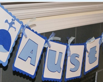 Whale Banner, Name Banner, Baby name reveal banner, Nautical, Baby Shower Banner, Personalized