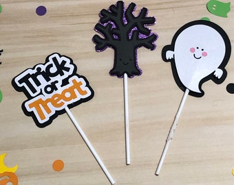 Halloween, Trick or Treat, Ghost, Spooky Tree Cupcake Topper Set