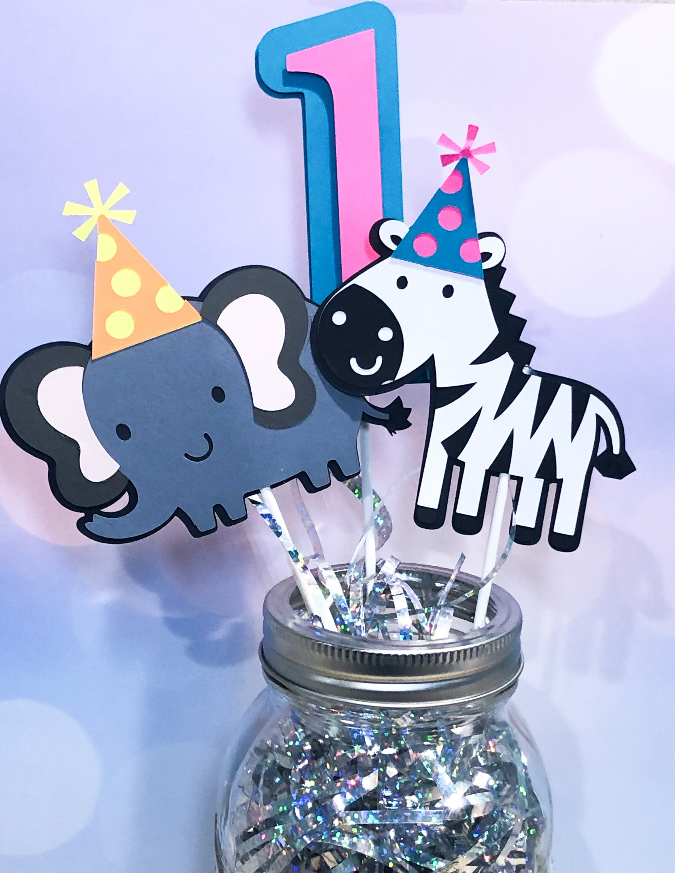 Elephant Zebra Jungle Safari Birthday 12 Centerpiece Picks THIS SET ONLY