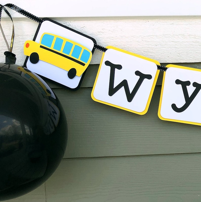 School Bus Personalized Banner, School Party, Yellow School Bus, Wheels On the Bus image 3