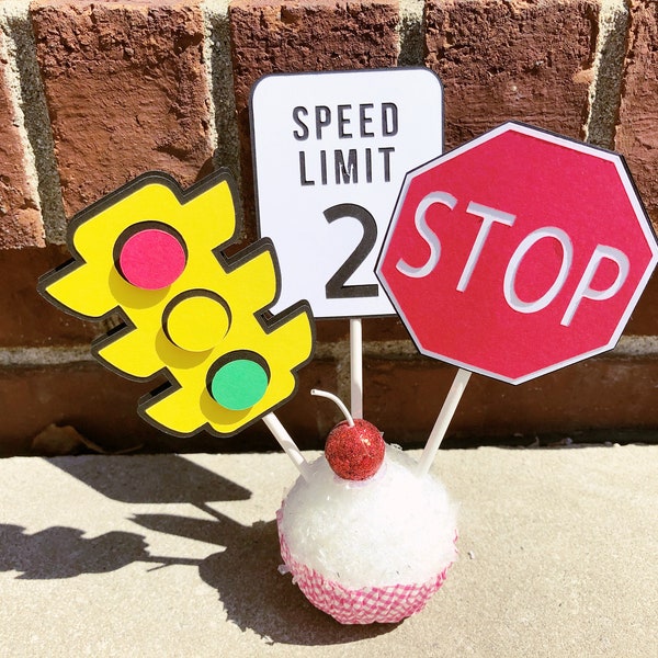 Traffic Light and Signs Cupcake Picks Toppers