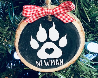 Cat Paw, Cat Ornament, Personalized Wood Slice