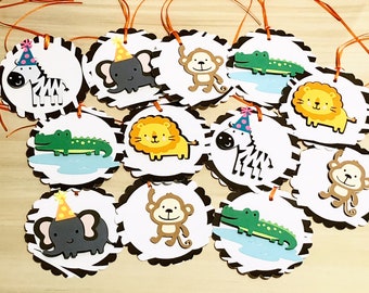 Safari Animal, Jungle Animal Party Favor Tag Set of 24