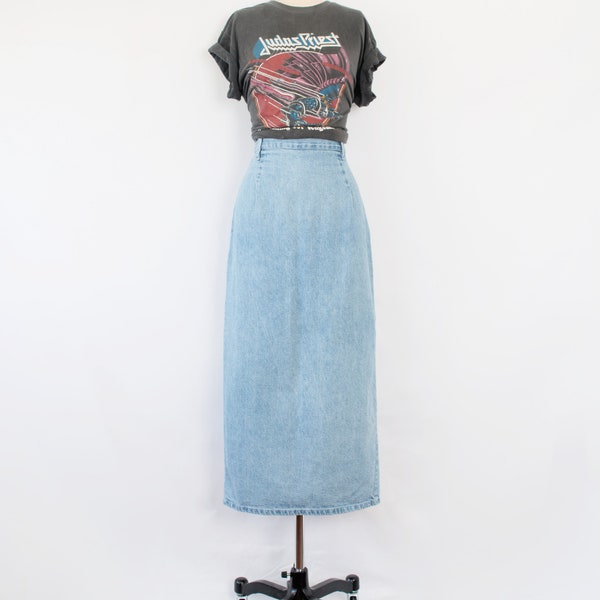 Reserved - Vintage Denim Skirt / Light Wash / High Waist / Long Skirt / Denim Midi Skirt / Mid Calf Skirt / 90s / Size Medium