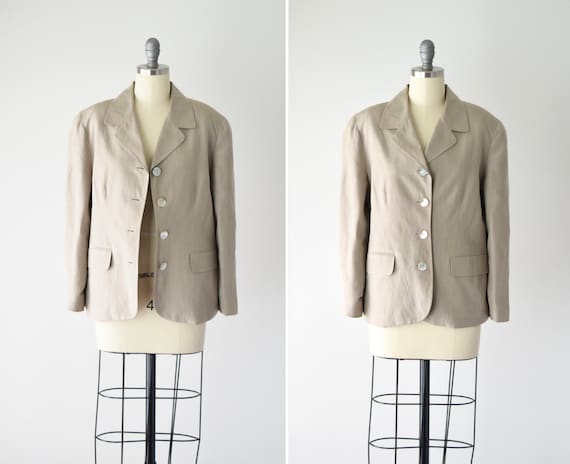 90s Linen Silk Blazer Sm Med / Taupe Linen Blazer