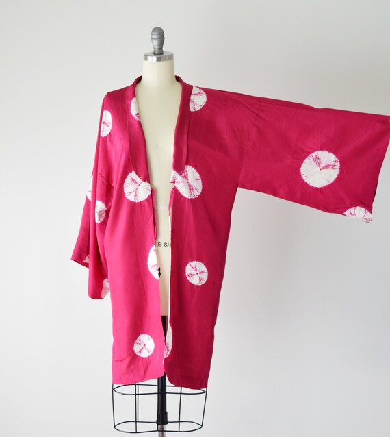 50s Silk Shibori Kimono OS / Hand Sewn Haori Kimo… - image 2
