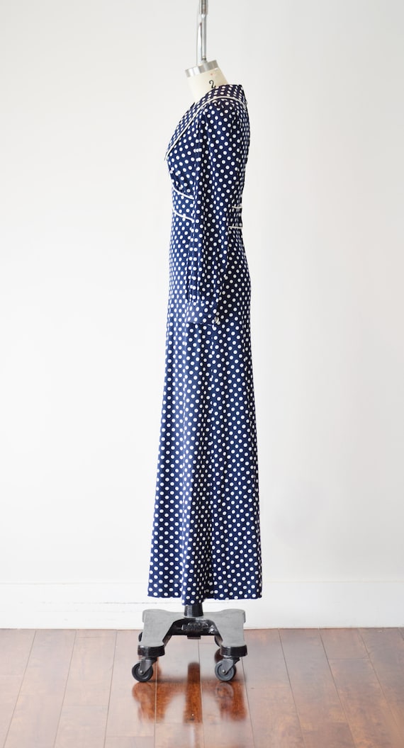 70s Navy Prairie Dress XS / Polka Dot Maxi Dress … - image 4