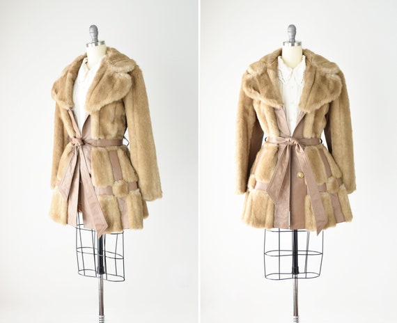 Faux Fur and Leather Jacket Med / 70s Faux Fur Coa