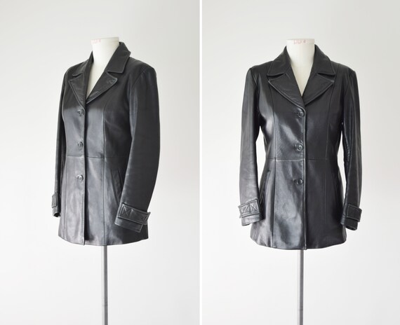 Leather Jacket Blazer Med / Black Blazer / Leather