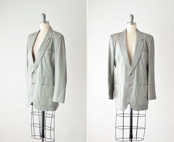70s Leather Blazer Lg / Grey Blazer / Leather Shir