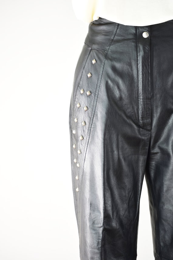 80s Studded Leather Pants 24 Inch Waist / Leather… - image 5