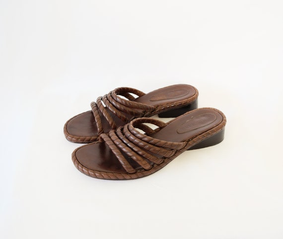 Vintage Brown Low Block Heel Sandal Mules Size 8