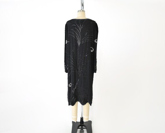 Black Silk Beaded Dress Med / Embellished Midi Dr… - image 8