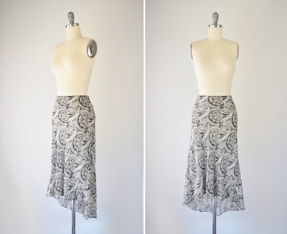 Y2K Silk Slip Skirt Lg / Silk Midi Slip Skirt / 90