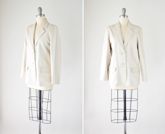 Bone White Leather Blazer Sm / Leather Jacket Blaz