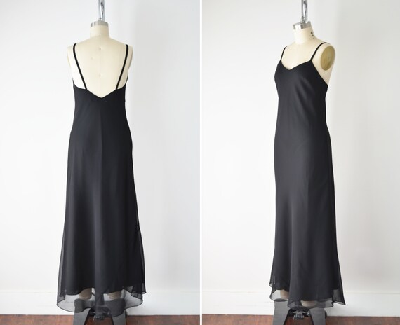 90s Black Bias Cut Slip Dress XS S / 90s Maxi Slip