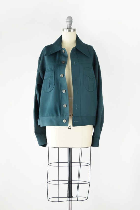 Crop Shirt Jacket Lg / Dark Green Shirt Jacket / … - image 2