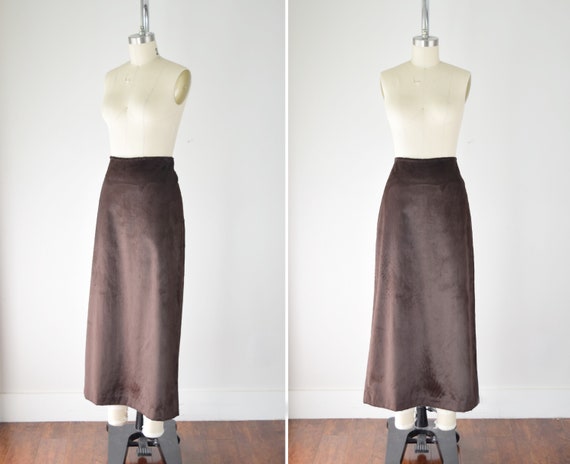 Faux Fur Maxi Skirt Med / Brown Faux Fur Skirt / F