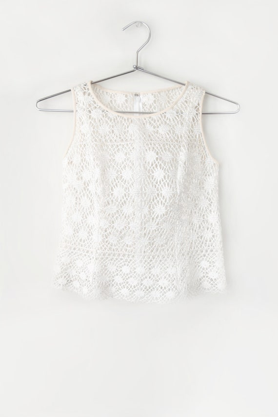 Openwork Raffia Cropped Top Petite XS / White Cro… - image 4