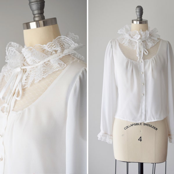 RESERVED / Lace Collar Shirt / White Lace Blouse / Button Down / Cropped Lace Shirt / High Neck Lace Collar