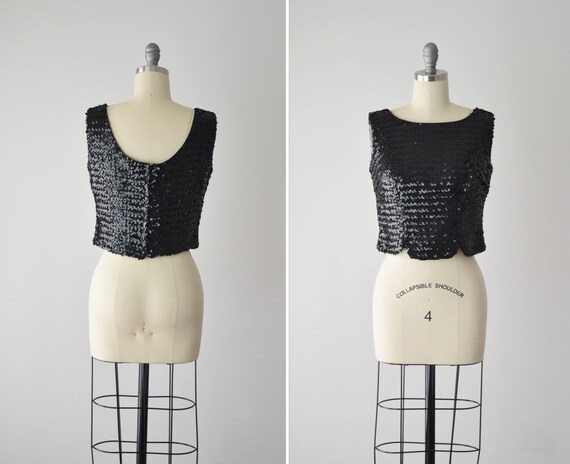 Vintage Sequin Crop Top Sm / Black Sequin Cropped
