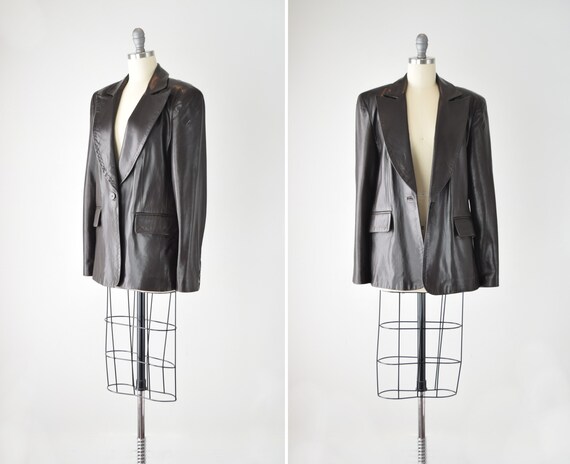 Chocolate Leather Jacket Blazer Med / Brown Leathe