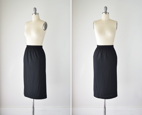 Knit Wool Midi Skirt Med / Black Midi Skirt / Knit
