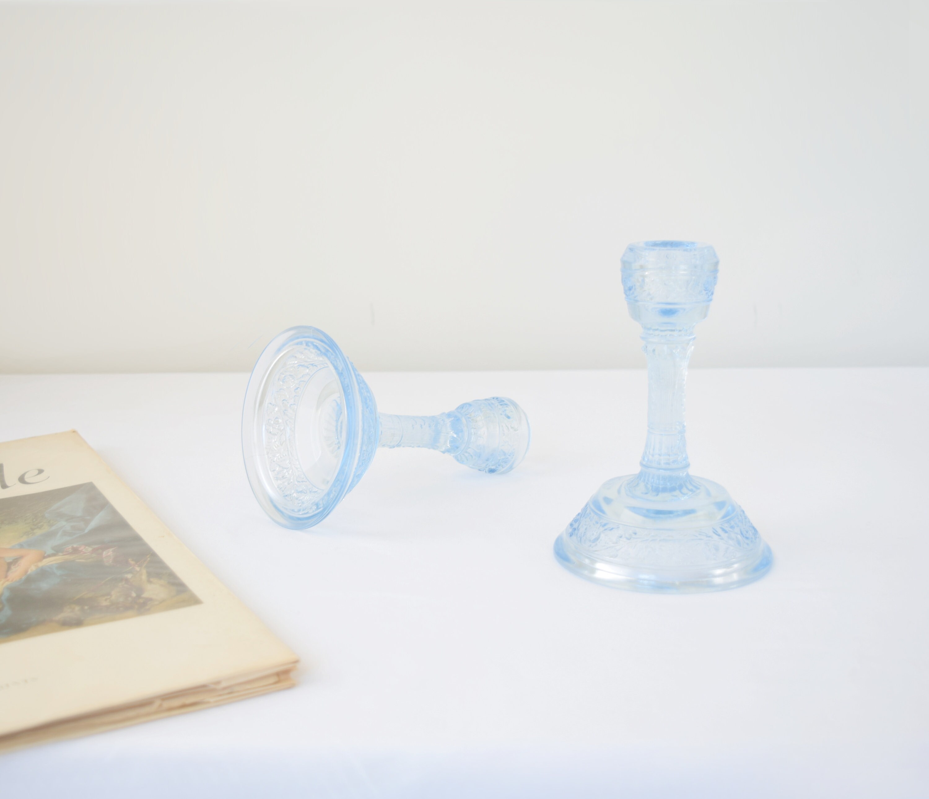 2 Light Blue Candlestick Holders / Pair of Candlestick Holders Etsy