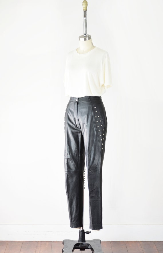 80s Studded Leather Pants 24 Inch Waist / Leather… - image 9