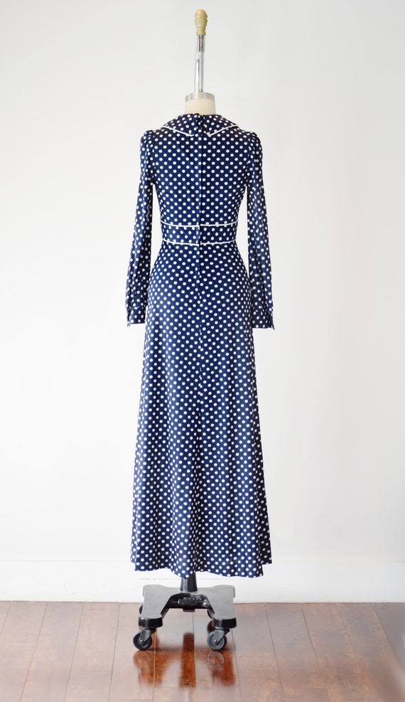 70s Navy Prairie Dress XS / Polka Dot Maxi Dress … - image 7