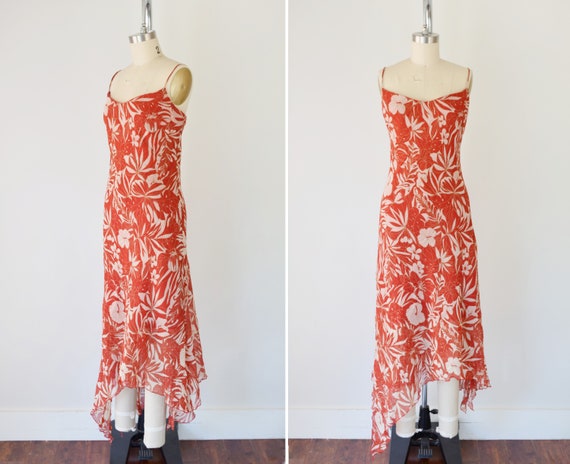 Bias Cut Slip Dress Lg / Red Floral Print Slip Dre